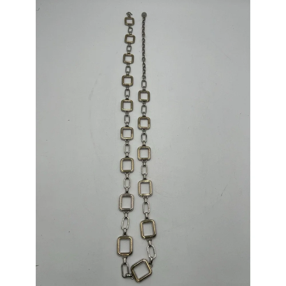 Vintage‎ Silver Gold Tone Geometric Square Link Chain Belt Adjustable 24